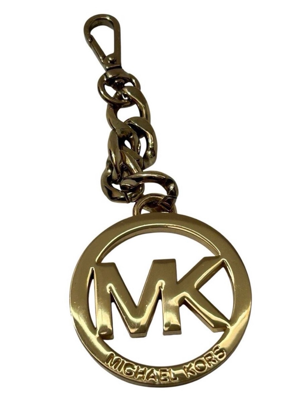 Michael Kors Gold-Tone MK Logo Key Fob Keychain Bag Charm Link Chain Accessory